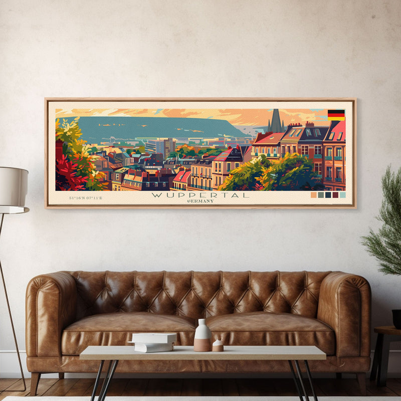 Wuppertal Germany Travel Art, City Art, Framed Canvas Print or Metal Wall Art, Europe Travel Poster, Panoramic Wall Art, Extra Wide Wall Art