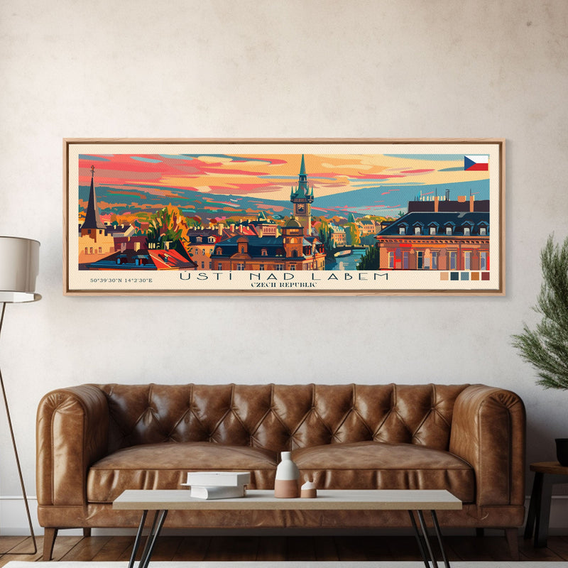 ÃšstÃ nad Labem Czech Republic Wall Art, Panoramic Travel Poster, Panoramic Framed Canvas Print, City Wall Art, Wall Hanging Home Decor, Travel Art