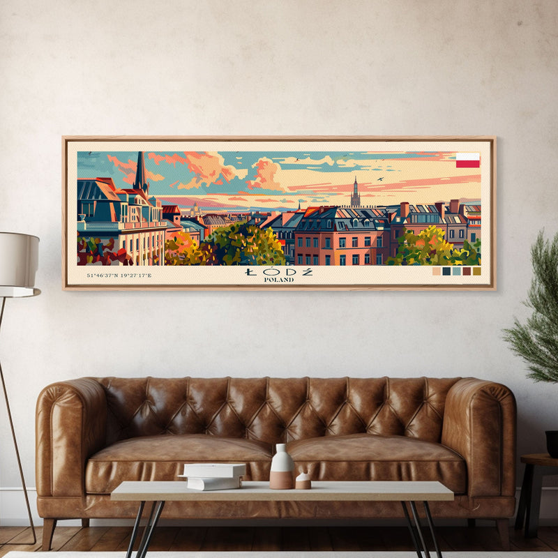 ÅÃ³dÅº Poland Art, City Art, Framed Canvas Print or Metal Wall Art, Europe Travel Poster, Panoramic Wall Art, Extra Wide Wall Art