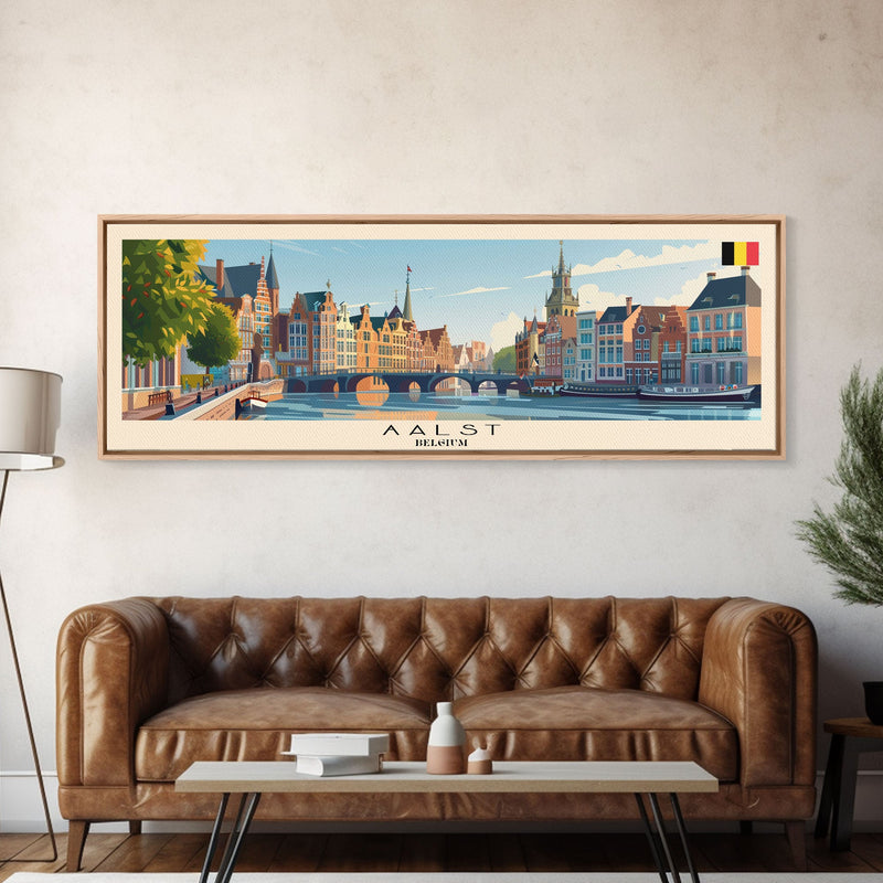 Aalst Belgium Travel Print Wall Art, Panoramic City Art, Travel Art, Wall Decor, Vacation Gift, Framed Canvas Print Or Metal Art