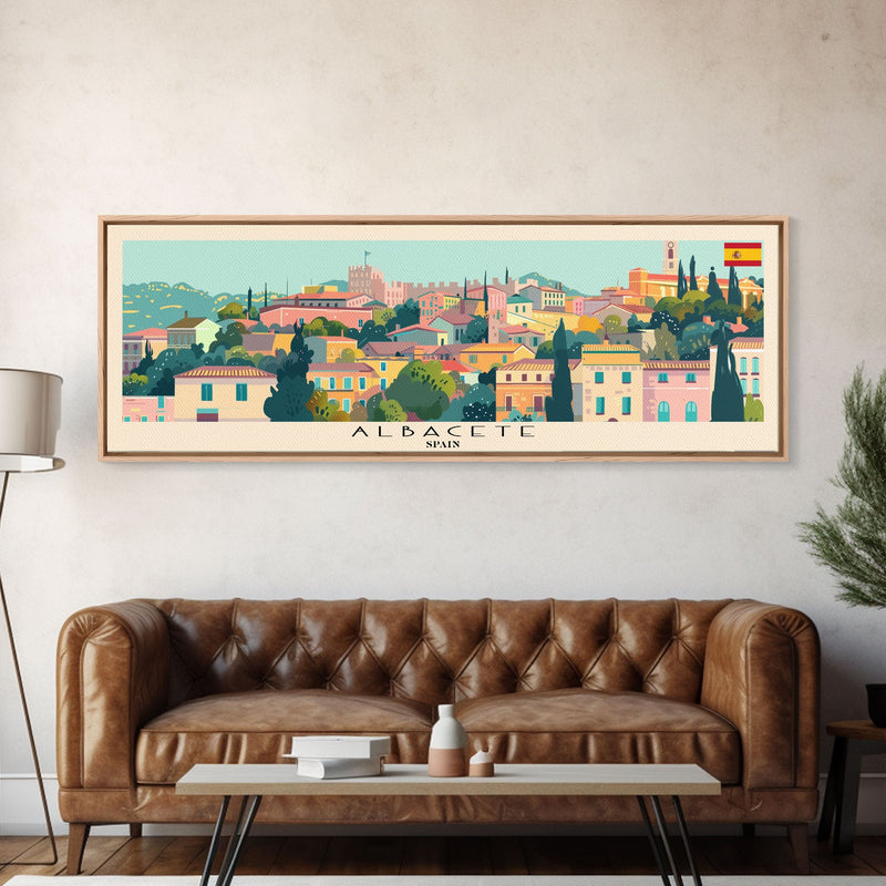 Albacete Spain Travel Print Wall Art, Panoramic City Art, Travel Art, Wall Decor, Vacation Gift, Framed Canvas Print Or Metal Art