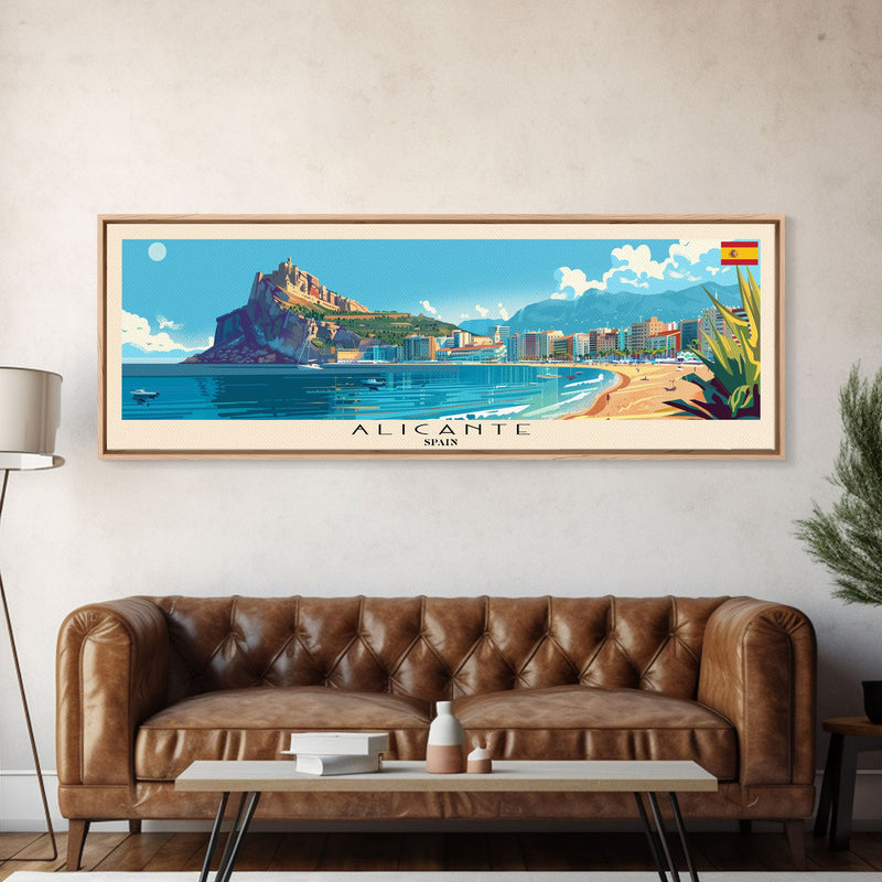 Alicante Spain Travel Print Wall Art, Panoramic City Art, Travel Art, Wall Decor, Vacation Gift, Framed Canvas Print Or Metal Art