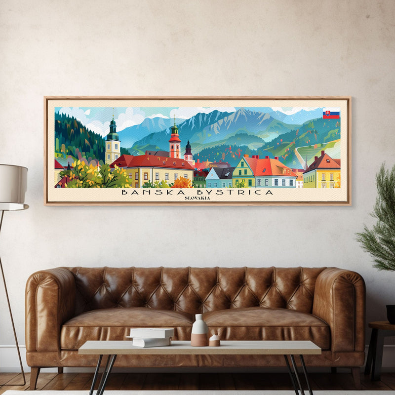 Banska Bystrica Wall Art, Panoramic Travel Poster, Panoramic Framed Canvas Print, City Wall Art, Wall Hanging Home Decor, Travel Art