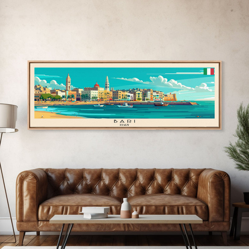 Bari Italy Travel Art, City Art, Framed Canvas Print or Metal Wall Art, Europe Travel Poster, Panoramic Wall Art, Extra Wide Wall Art