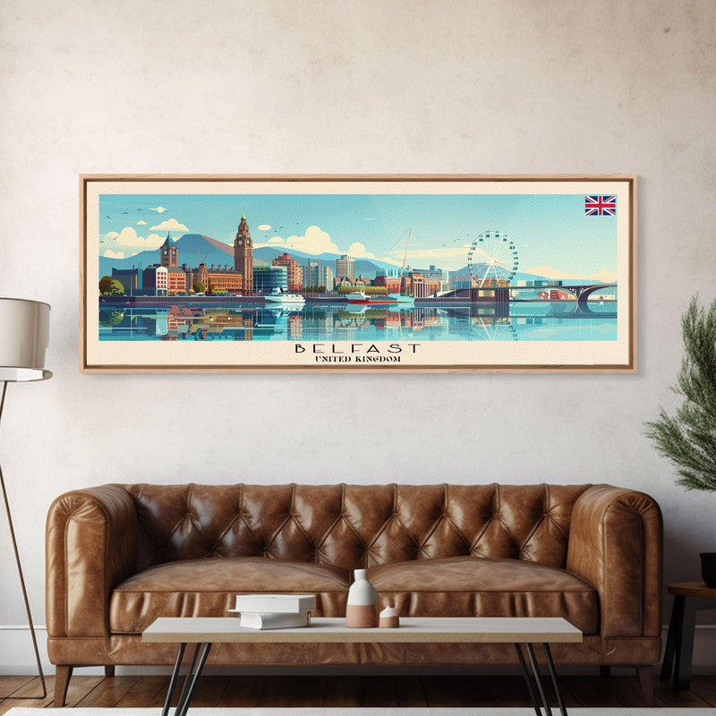 Belfast United Kingdom Travel Print Wall Art, Panoramic City Art, Travel Art, Wall Decor, Vacation Gift, Framed Canvas Print Or Metal Art