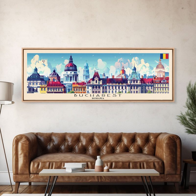 Bucharest Romania Wall Art, Panoramic Travel Poster, Panoramic Framed Canvas Print, City Wall Art, Wall Hanging Home Decor, Travel Art