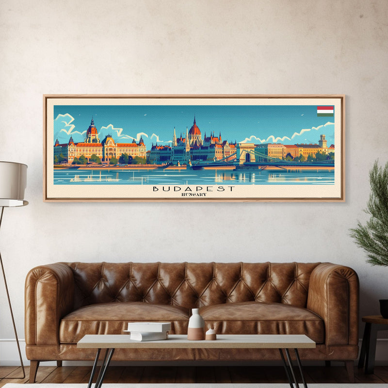 Budapest Hungary Travel Art, City Art, Framed Canvas Print or Metal Wall Art, Europe Travel Poster, Panoramic Wall Art, Extra Wide Wall Art