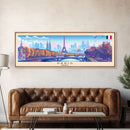 Paris France Panoramic Travel Poster, Framed Canvas Print or Metal Wall Art, Travel Art, Home Decor, Panoramic Painting, Midcentury Art