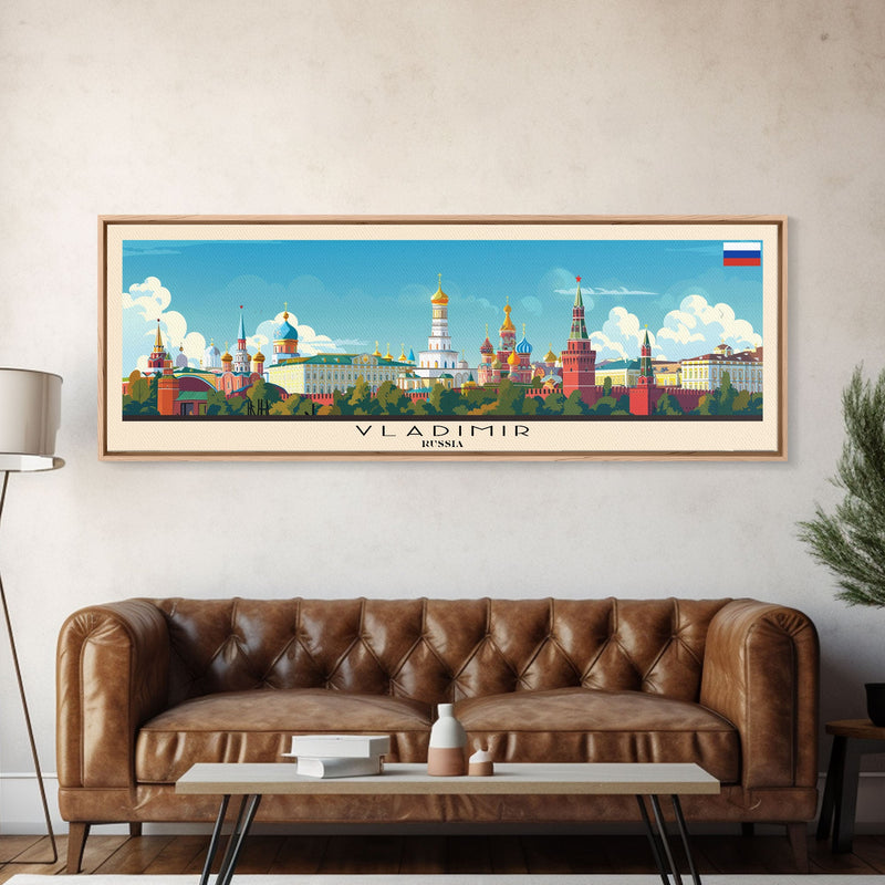 Vladimir Russia Wall Art, Panoramic Travel Poster, Panoramic Framed Canvas Print, City Wall Art, Wall Hanging Home Decor, Travel Art