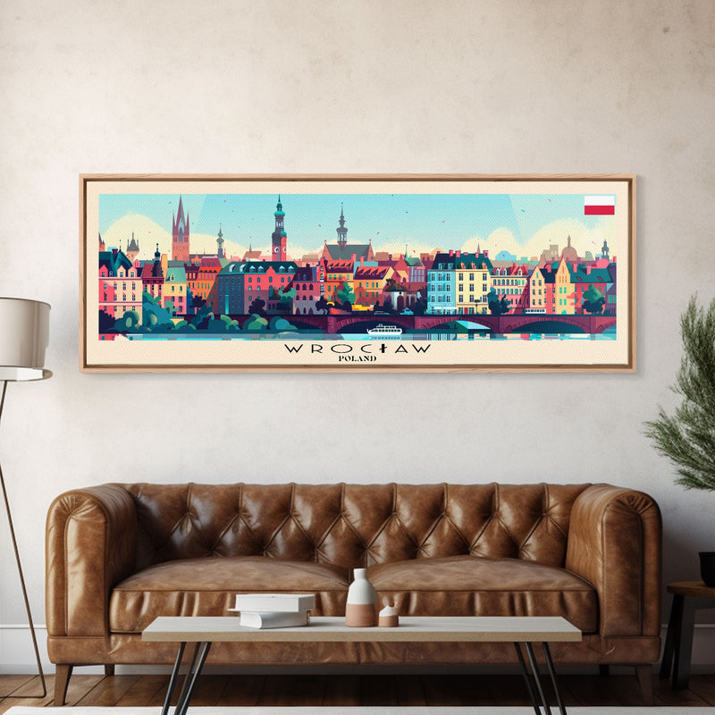 Wroclaw Poland Travel Print Wall Art, Panoramic City Art, Travel Art, Wall Decor, Vacation Gift, Framed Canvas Print Or Metal Art