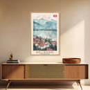 Biel/Bienne Switzerland Travel Poster Framed Canvas Print, Watercolor Painting, Wall Art, Home Decor, Scenic Travel Print