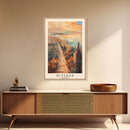 Glyfada Greece Coastline Art, Framed Canvas Print, Living Room Wall Art, Travel Poster, Home Decor, Greek Art