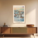 Murmansk Russia Travel Poster Framed Canvas Print, Coastal Cityscape, Watercolor Painting, Wall Art, Home Decoration, Travel Print, Unique Gift