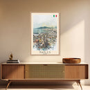 Naples Italy Framed Canvas Print, Scenic Travel Poster, Watercolor Painting, Coastal Wall Art, Home Decor, Vacation Art, Unique Art