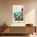 Nice France Travel Poster Framed Canvas Print, Coastal Watercolor Painting, Scenic Wall Art, Home Decor, Vacation Art, Unique Art