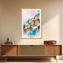 Nikaia Greece Framed Canvas Print, Boho Travel Poster, Watercolor Painting, Wall Art, Home Decor, Greek Scenery, Mediterranean Style