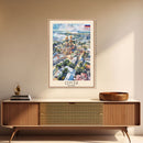 Omsk Russia Travel Poster Framed Canvas Print, Watercolor Painting, Urban Wall Art, Home Decor, Russian Cityscape, Modern Art
