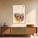 Rivne Ukraine Travel Poster Framed Canvas Print, Watercolor Painting, Scenic Wall Art, Home Decor, Ukrainian Landscape, Classic Art