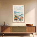 Trieste Italy Travel Poster Framed Canvas Print, Watercolor Painting, Coastal Wall Art, Home Decor, Italian Seaside, Nautical Art