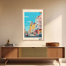 Bucharest Romania Travel Poster Framed Canvas Print, Midcentury Modern Art, Pop Art Wall Decor, Home Decor, Vacation Gift, Living Room Art