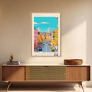 Dobrich Bulgaria Travel Poster Framed Canvas Print, Midcentury Modern Art, Pop Art Wall Decor, Home Decor, Vacation Gift, Living Room Art