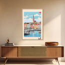 Esbjerg Denmark Travel Poster Framed Canvas Print, Midcentury Modern Art, Pop Art Wall Decor, Scenic Bedroom Art, Office Decoration