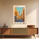 Kecskemét Hungary Travel Poster Framed Canvas Print, Midcentury Modern Art, Pop Art Wall Decor, Scenic Living Room Art, Bedroom Decor