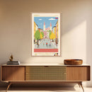 Kranj Slovenia Travel Poster Framed Canvas Print, Midcentury Modern Art, Pop Art Wall Decor, Scenic Wall Art, Bedroom Decoration