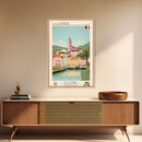 La Louvière Belgium Travel Poster Framed Canvas Print, Midcentury Modern Art, Pop Art Wall Decor, Scenic Living Room Art, Bedroom Gift