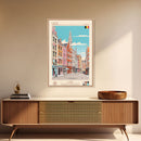 Liège Belgium Travel Poster Framed Canvas Print, Midcentury Modern Art, Pop Art Wall Decor, Scenic Art, Home and Office Decoration