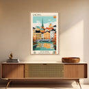 Linköping Sweden Travel Poster Framed Canvas Print, Midcentury Modern Art, Pop Art Wall Decor, Scenic Art, Home and Office Decoration