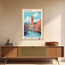 Manchester United Kingdom Travel Poster Framed Canvas Print, Midcentury Modern Art, Pop Art Wall Decor, Scenic Wall Art, Living Room Decoration, Office Art