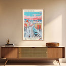 Novokuznetsk Russia Travel Poster Framed Canvas Print, Midcentury Modern Art, Pop Art Wall Decor, Scenic Wall Art, Living Room Decoration, Office Art