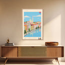 Osijek Croatia Travel Poster Framed Canvas Print, Midcentury Modern Art, Pop Art Wall Decor, Home Decor, Vacation Gift, Office Art