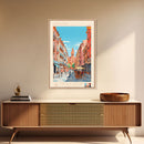 Pamplona Spain Travel Poster Framed Canvas Print, Midcentury Modern Art, Pop Art Wall Decor, Home Decor, Vacation Gift, Office Art