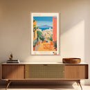 Peristeri Greece Travel Poster Framed Canvas Print, Midcentury Modern Art, Pop Art Wall Decor, Scenic Bedroom Art, Office Decoration