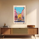 Pitești Romania Travel Poster Framed Canvas Print, Midcentury Modern Art, Pop Art Wall Decor, Home Decor, Vacation Gift, Bedroom Art