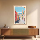 San Cristóbal de La Laguna Spain Travel Poster Framed Canvas Print, Midcentury Modern Art, Pop Art Wall Decor, Bedroom Decor, Scenic Art