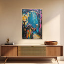 Halloween Ghostly Figure with Lantern Framed Canvas Print, Spooky Wall Art, Home Decor, Haunted Decor, Gift Idea, Night Haunt