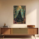 Halloween Witch in Dark Forest, Framed Canvas Print, Wall Art, Living Room Decor, Spooky, Witch Art, Original Painting, Home Decor