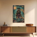 Halloween Ghost Pirate Under Full Moon Framed Canvas Print, Spooky Decor, Living Room Art, Nautical Halloween Wall Art, Home Decoration