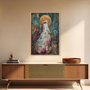 Halloween Ghost in Haunted Forest Framed Canvas Print, Spooky Decor, Living Room Art, Creepy Halloween Wall Art, Home Decoration