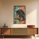 Halloween Creepy Werewolf with Burger Framed Canvas Print, Wall Art, Living Room Decor, Kitchen Art, Unique Halloween Gift, Spooky Decor