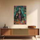 Halloween Frightening Werewolf with Burger Framed Canvas Print, Wall Art, Living Room Decor, Kitchen Art, Unique Halloween Gift Spooky Decor