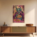 Spooky Demon Eating Chips Framed Canvas Print, Halloween Art, Unique Wall Art, Creepy Home Decor, Scary Art, Spooky Living Room Decor