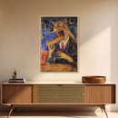 Business Werewolf Eating a Hot Dog, Framed Canvas print, Funny Halloween Art, Spooky Season, The Scream Inspired Funny Art