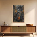 Skeleton Cellist in Gothic Cathedral | Halloween Wall Art | Spooky Home Decor | Creepy Skeleton Musician Painting | Framed Canvas Print