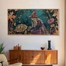 Victorian Witch and her Tortoise Familiar | Framed Canvas Print | Dark Academia Wall Art | Victorian Style Halloween Art