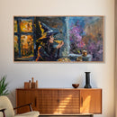 Time For Some Pizza, Witch Havin' a slice of Pizza, Framed Canvas Print, Funny Halloween Art
