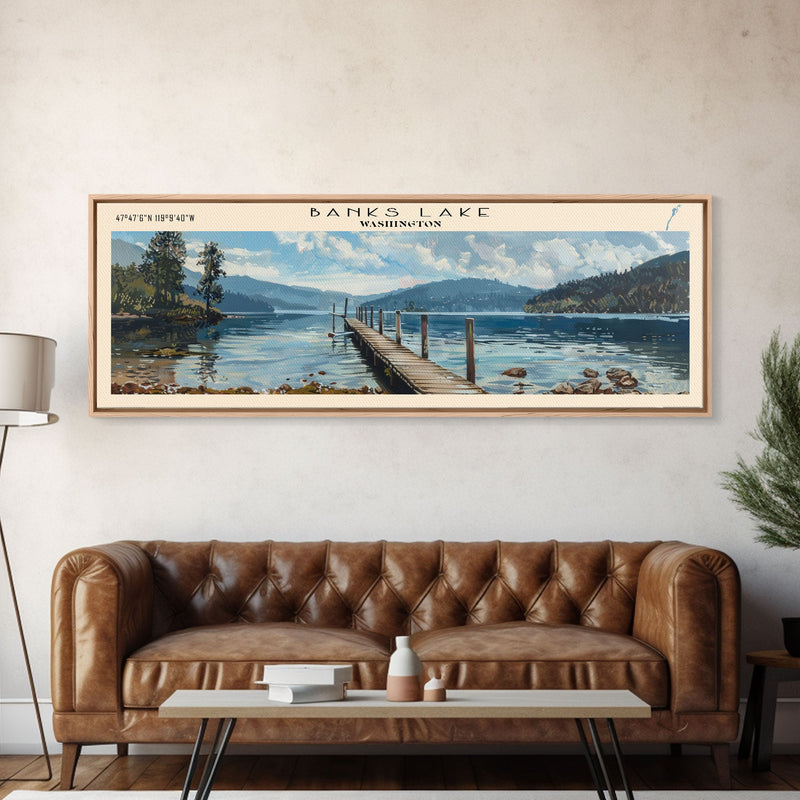 Banks Lake Washington Panoramic Framed Canvas Print, Lake House Decor, Rustic Art, Travel Poster, Scenic View, Home Decoration